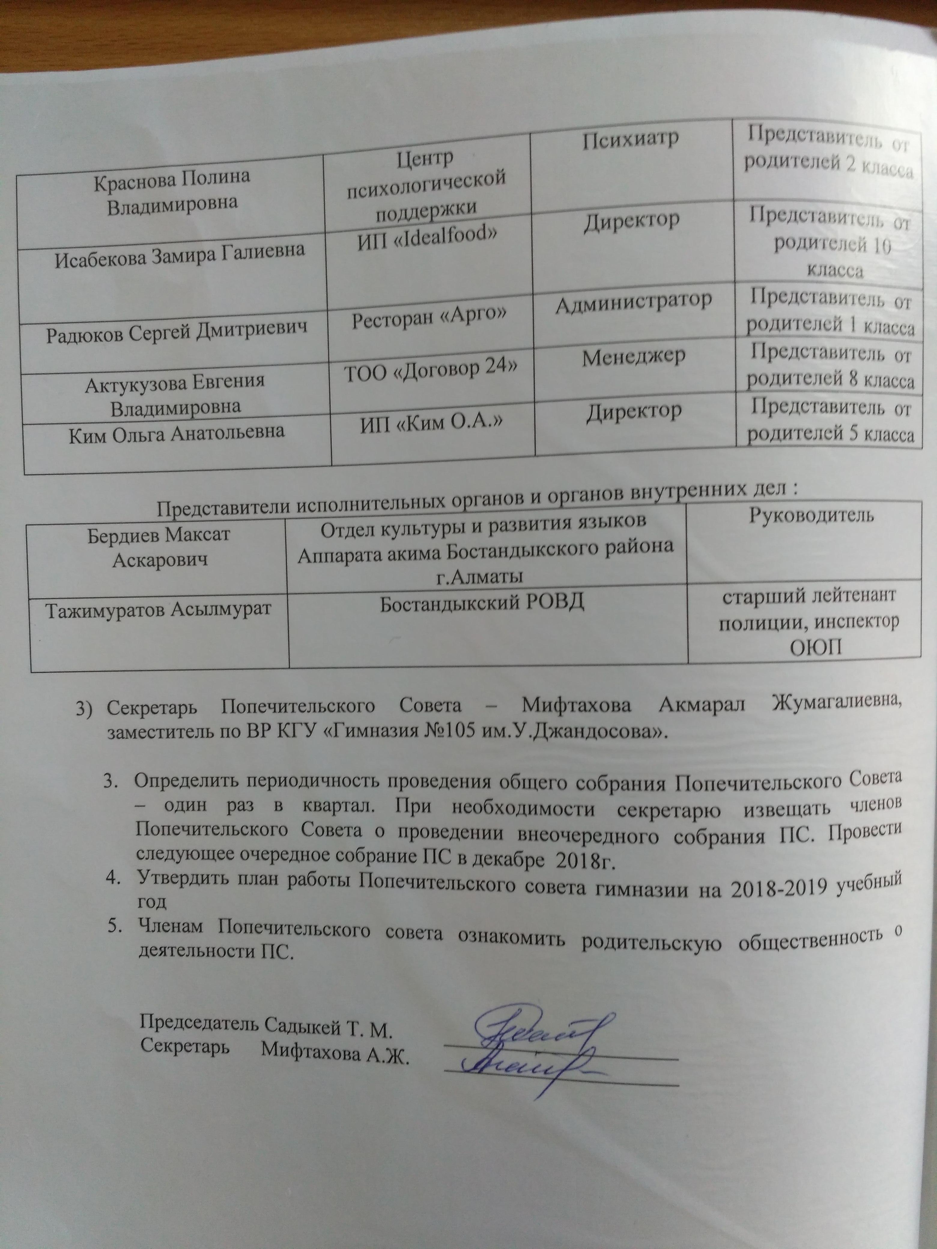 Протокол 1 Собрание попечительского совета